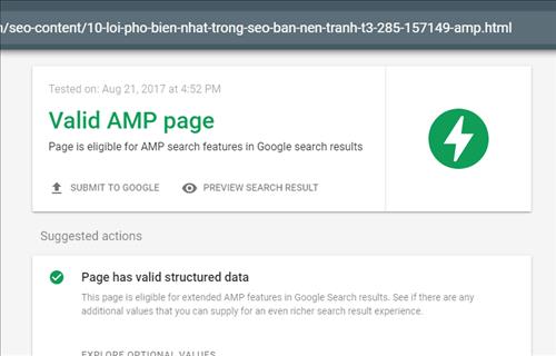 Valid AMP màu xanh là cây là hợp lệ